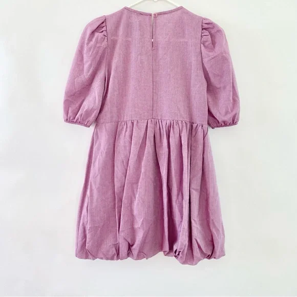 NWT Boohoo Puffball High Waist Mini Smock Dress Petite Purple 0 - Picture 7 of 12